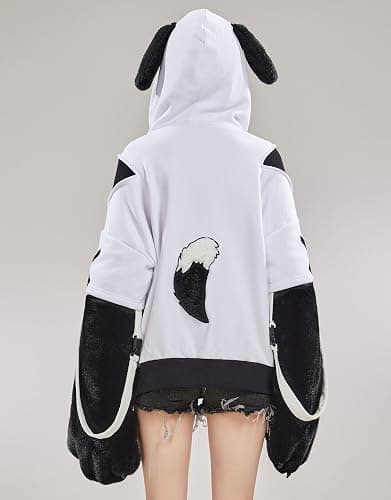 Micotaku Women's Pullover Hoodie Sweatshirt with Detachable Furry Dog Paw Gloves Cute Handbag thumbnail 6