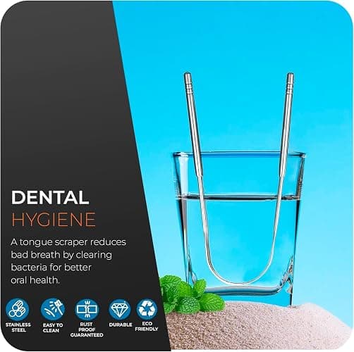 Roe Tenpo Tongue Scraper, 2 U-Shaped - Tongue Cleaner Stainless Steel, Optimal Oral Hygiene - Fresh Breath & Healthy Mouth Tongue Scrapers for Adults & Kids thumbnail 2