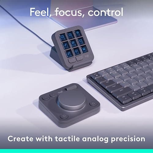 Logitech MX Creative Console - 9 Customizable LCD Keys, Control Dial for Graphic Design, Video Editing, Control Adobe, Zoom, Spotify and More - Graphite, with 3-Month Adobe Creative Cloud Membership - Graphite thumbnail 6