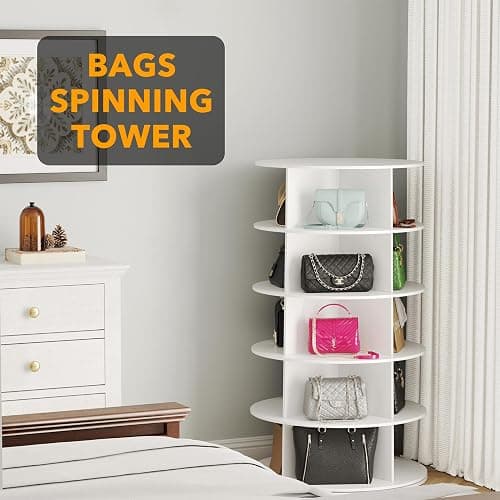 SpaceAid 5 Tier Rotating Shoe Rack Tower, Spinning Shoe Display Lazy Susan, Revolving 360 Shoe Rack Storage Round Carousel, Vertical Handbag Rotate Shoes Closet Organization (5-Tier White) thumbnail 5