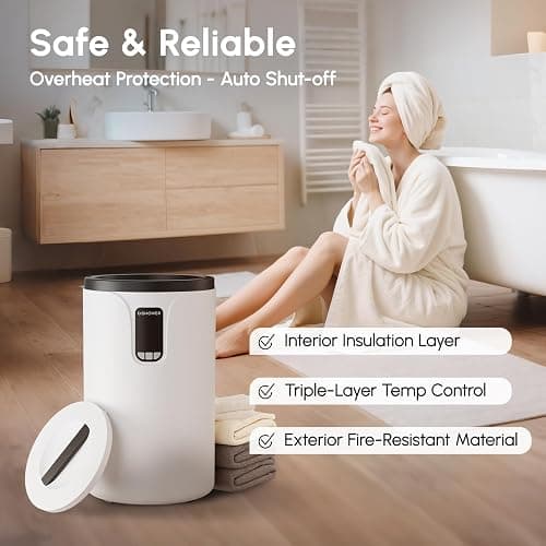 USHOWER Towel Warmers for Bathroom, 20L Large Towel Warmer Bucket for Spa, LCD Screen Display Time, Temperature, Auto Shut-Off Towel Heater Fits Two 40"x70" Oversized Towels, Blankets, Bathrobes, PJ’s thumbnail 6
