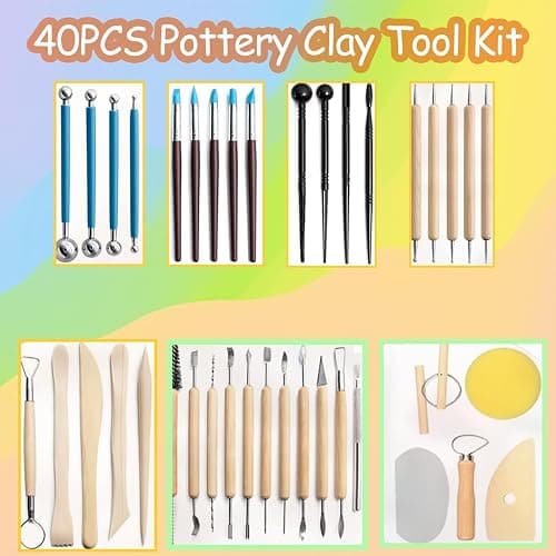 40PCS Clay Tools Set with Storage Bag Polymer Clay Sculpting Tools for Pottery, Ceramic, Modelling & DIY Crafts for Adults, Beginners & DIY Lover thumbnail 2