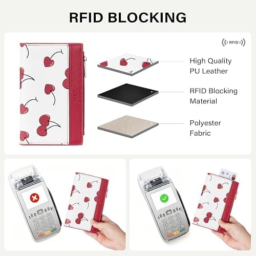 CLUCI Wallet for Women PU Leather RFID Wallet Blocking Designer Bifold Ladies Wallet Card Holder Cherry Print thumbnail 6