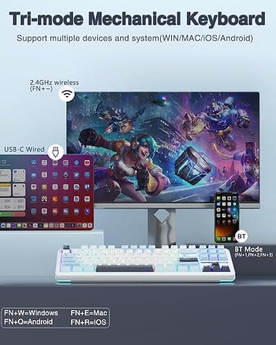 AULA F87 Wireless Gaming Keyboard Tri-mode,75% Percent Hot Swappable Custom Keyboards,Five-Layer Padding,Pre-lubed Switches,RGB Backlight,TKL Mechanical Keyboard for PC/Mac (Glacial Blue) thumbnail 3