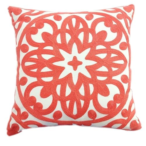 Alysheer Embroidered Decorative Throw Pillow Cover 18x18 inch, Cozy Warm Cute Mandala Knit Pattern 100% Cotton Canvas Salmon Pink Cushion Case for Sofa Couch Living Room Bedroom Gifts (Coral Peach) - Coral Peach - 18" x 18" (Pack of 1)