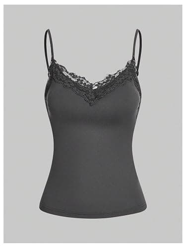 SOLY HUX Women's Camisole Tops with Built in Bra 3 Packs Lace Trim Spaghetti Strap Cami Tank Top thumbnail 6