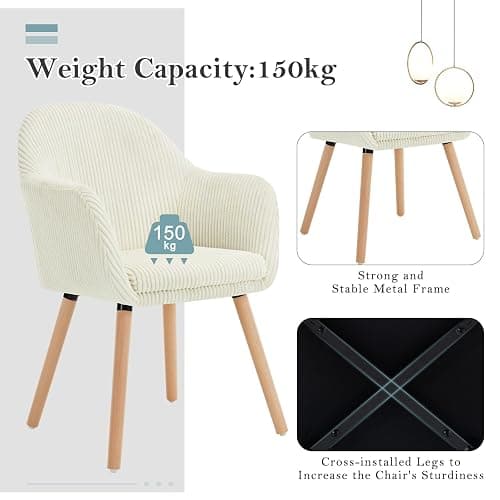 WOLTU Esszimmerstühle 4er Set, Stuhl Esszimmer Esstisch, Küchenstuhl Armlehnstuhl Polsterstuhl, Sessel Wohnzimmer Modern, mit Armlehnen, aus Cord, Massivholzbeine, Beige, EZS26cm-4 thumbnail 7
