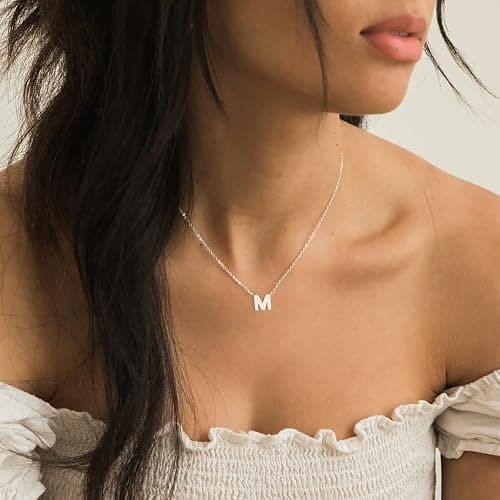 Poxtex Initial Necklaces for Women 14K Gold Silver Plated Letter Jewelry Non Tarnish Layered Dainty Cute A-Z Pendant Choker Necklace Waterproof Trendy Name Necklace Personalized Jewelry Gift for Women thumbnail 4