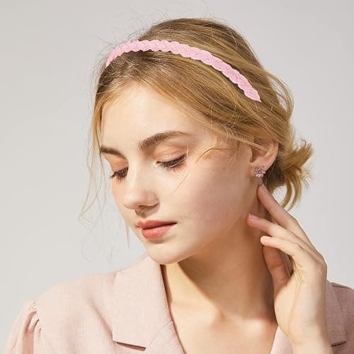 Drnytunk Women's Pearl Floral Padded Wide Bandana Headbands, Vintage Hair Accessories, Pink | Vintage Hair Accessories, Bandana Hair Bands, Comfortable Wide Fit, Everyday Hairstyles, Hair Styling Accessories thumbnail 5