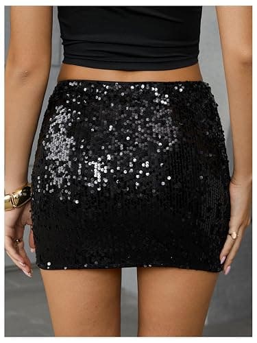 MakeMeChic Sparkly Sequin Mini Skirt High Waist Glitter Bodycon Party Night Out Skirts Rave Party Outfits thumbnail 2