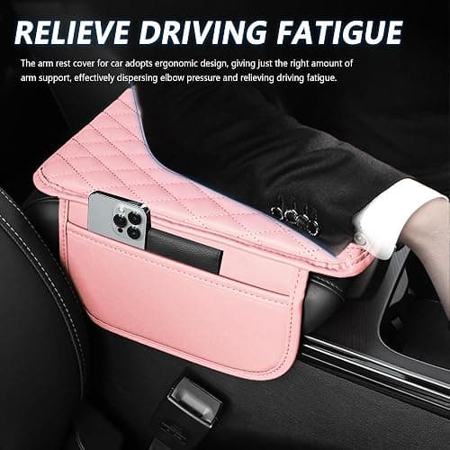 Upgraded Car Center Console Cover,Microfiber Leather Car Armrest Cover Cushion with 2 Storage Bags,Universal Car Armrest Storage Box Car Interior Accessories for Most Cars (Pink) thumbnail 4
