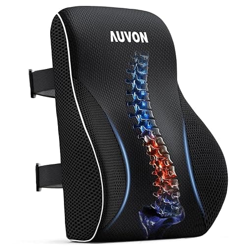 AUVON Lumbar Support Pillow for Office Chair with Patented Bulge for Lower Back Support, Ergonomic Office Home Essentials Improve Posture, Memory Foam Chair Cushion with Straps for Home, Office, Car - Image 1