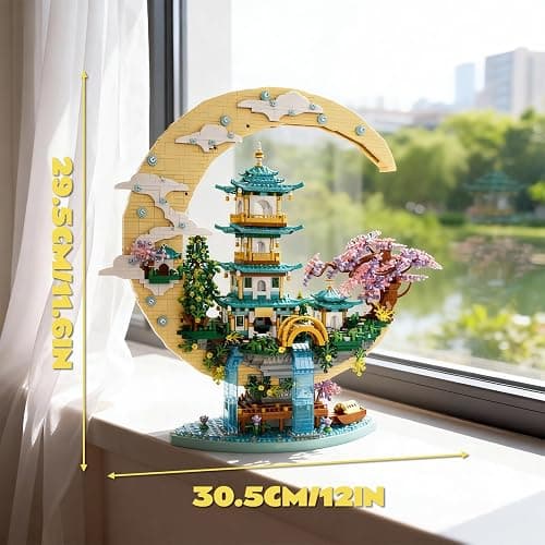 HJPLPXH Chinese Moon Palace Architecture Building Set,Cherry Blossom Bonsai Bricks, Micro Japanese Sakura Tree House Model,Moon-Themed Building Kit.Ideal Gift for Adults & Teens. thumbnail 3