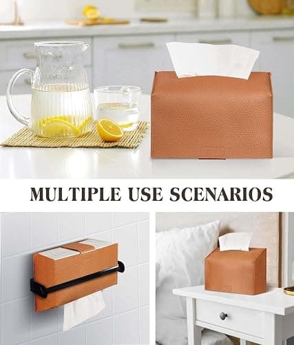 Livelab Paper Towels Cover Compatible with Kleenex Disposable Paper Hand Towels, PU Leather Tissue Box Holder Dispenser for Tabletop, Bathroom, Car, Office (Brown) thumbnail 7