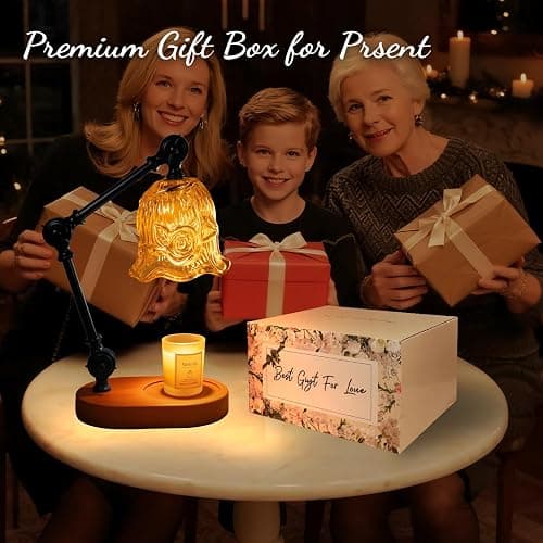 YWYWLED Candle Warmer Lamp, Dimmable Wax Melting Warmer with Adjustable Height, Bedroom Living Room Home Decor, Birthday Relaxation Gifts for Women (Amber, Flower) thumbnail 6