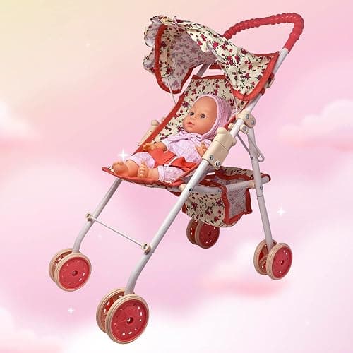 My First Baby Doll Stroller for Toddlers 3 Year Old Girls, Little Kids | Toy Stroller with Bottom Storage Basket, Foldable Frame, Canopy, Seatbelt thumbnail 6