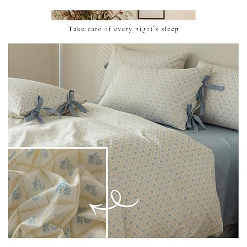 HighBuy Twin XL Comforter Set Cute Blue Flower Bedding Comforter for Kids Girls Coquette Checkered Bedding Sets 3 Piece with 2 Bowknot Bow Tie Pillowcases Botanical Quilts Garden Comforter Cottage Bed thumbnail 2