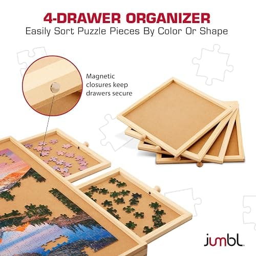 Jumbl 1000-Piece Puzzle Table with Drawers, Foldable Legs & Cover | Wooden Jigsaw Puzzle Board with Legs for Adults & Kids | Built to Last thumbnail 4
