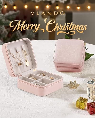 Vlando Travel Jewelry Case - Stocking Stuffers for Teen Girls - Small Jewelry Travel Organizer Box Travel Essentials Christmas Gift for Women Girl - Pink thumbnail 4