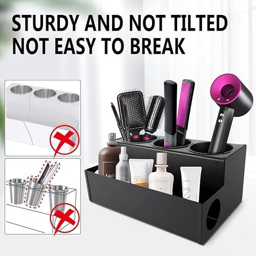 TWIZIUAO Hair Tool Holder Stainless: Wall Mounted Organizer for Bathroom & Salon - Heat Resistant Tool Storage for Homemakers & Stylists - Large Capacity Modern Black Design thumbnail 5