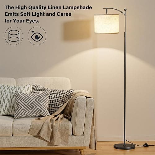 Ambimall 60" Floor Lamp with Remote Control and Stepless Dimmable Bulb, Colors Temperature & Brightness Adjustable, Modern Floor Lamps for Living Room（Beige Shade & Black Pole） thumbnail 7