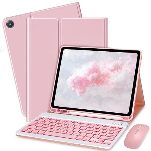 Bxomteng Keyboard Case for Samsung Galaxy Tab A8 10.5 inch - 7 Colors Backlit Keyboard Cover and Mouse (Pink) - Image 1
