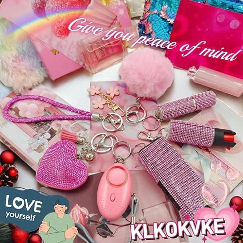 KLKOKVKE Women Keychain Gift Set with Wrist Strap, Heart Decor | Sparkly Keychain Set with Heart Decor and Pom Pom. Matching for Keys, Bags and Ideal Gift for Women thumbnail 2