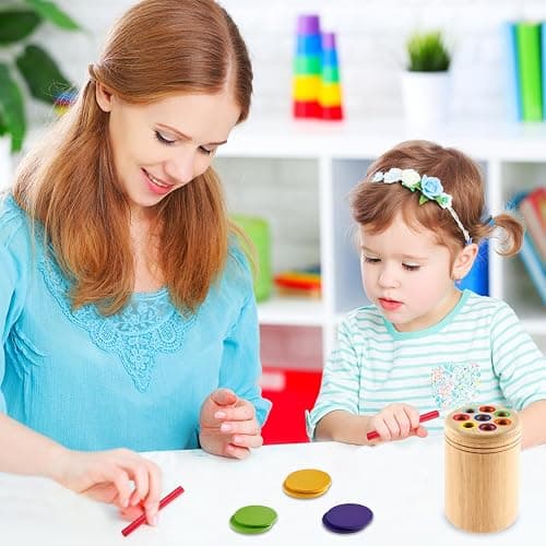Children's Montessori Toys for 1-3 Year Old, Color Sorting Toys for Toddlers, Wood Color Shape Sorting Toy, Fine Motor Developmental Infants Sensory Matching Games Educational Toy Gift for Kids thumbnail 8