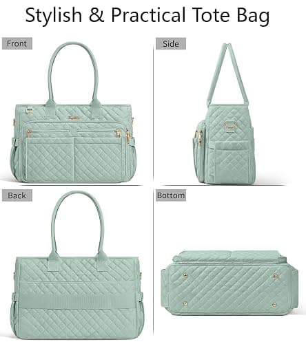 Bagstellar Teacher Tote Bag for Women, 15.6" Laptop Work Tote Computer Bag | Quilted Bible Nurse Bag with 40oz Cup Holder, Insulated Pocket & Strap, Large Laptop Briefcase for School Travel Office Gifts thumbnail 8