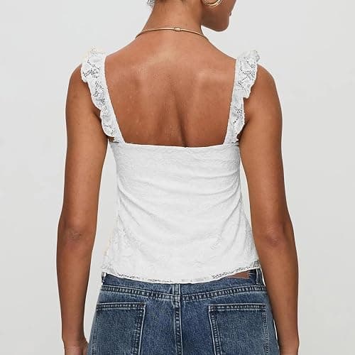 Women Lace Tank Top Vintage Floral Cap Sleeve Crop Tops Sheer Going Out Tops thumbnail 4