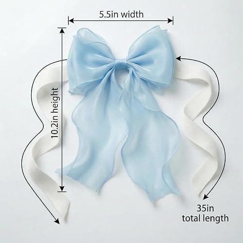 GAJILON 2 Pack French Lace Bow Curtain Tiebacks, Light Blue | Silky Ribbon Curtain Ties and No-Drill Holdbacks for Sheer Drapes, Bedrooms, Nurseries, Canopies and Wedding Decor thumbnail 2