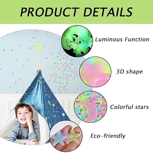 200 Pcs Glow in The Dark Stars,Realistic Stars for Ceiling,Large 3D Glowing Wall Decor for Fantastic Wall Star Stickers Bedroom，Wall & Ceiling Room Decor for Boys and Girls thumbnail 3