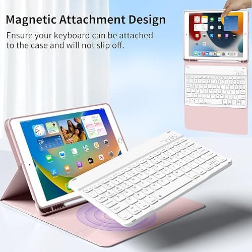 KenKe for iPad 9th Generation 2021 / for iPad 8th Gen 2020 / for iPad 7th Gen 2019 10.2 Keyboard Case with Built-in Pencil Holder, Detachable Wireless Bluetooth Keyboard Cover 10.2 inch Case, Pink thumbnail 3