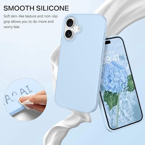 Telaso Magnetic for iPhone 16 Case, iPhone 16 Liquid Silicone Phone Case Compatible with Magsafe, with Microfiber Lining Protective Soft Anti-Scratch Slim Fit Phone Case for iPhone 16, Light Blue thumbnail 7