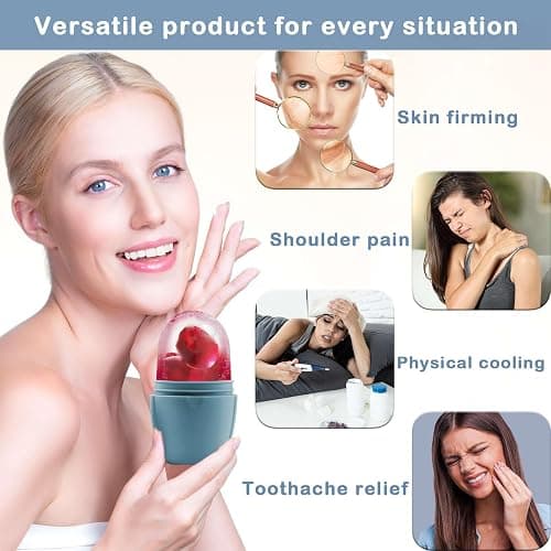 XHJRI Ice Face Roller Massager,Ice Cube Roller for Face, Eyes and Neck Naturally Conditioning and Skin Care,De-Puff Eye Bags,Reduce Migraine Pain,Reusable Massage Silicone Ice Mold (Purple) - Blue thumbnail 8
