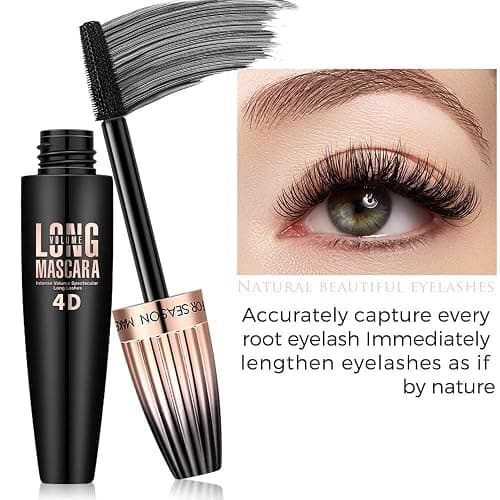 4D Silk Fiber Eyelash Mascara - Black, Extra Long & Thick, Waterproof & Smudge-Proof thumbnail 3