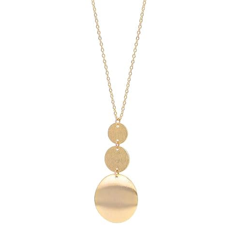 PERNNLA PEARL Long Disc Pendant Necklace for Women 18K Gold Plated Sweater Chain Fashion Jewelry - Image 1