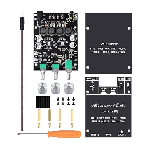 ARRAROWN ZK-1002T PRO 2.0 Channel Bluetooth 5.0 Amplifier Board 200W HiFi Subwoofer Audio AMP with Treble and Bass Control BT and AUX Inputs, DC 12-24V 2.0 Channel Stereo AMP Module for DIY Speakers thumbnail 7