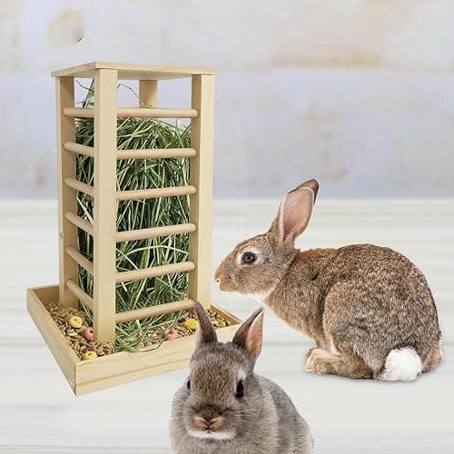 MFMEXUL Wooden Hay Feeder for Small Animals, Grass Stand, Multifunctional Freestanding Food Dispenser, Hay Rack for Rabbits thumbnail 4