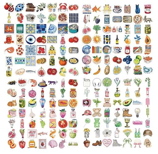 Lot de 200 autocollants esthétiques alimentaire, autocollants en vinyle, mignons et girly, pour bagages, scrapbooking, skateboard, guitare, cadeau pour adolescentes, enfants et filles. thumbnail 3