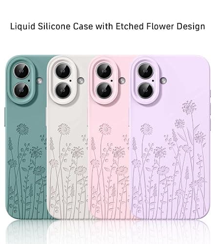 FEWGEY Silicone Phone Case for iPhone 16 Compatible with Magsafe, Hard Liquid Silicone Cute White Spring Floral Design Shock Proof Heavy-Duty Protection for Women Girls thumbnail 8