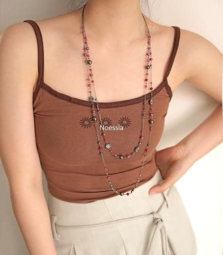 Noessla Layered Long Necklaces for Women Silver Black Beaded Necklace Vintage Flower Costume Jewelry Birthday Gifts for Women thumbnail 4