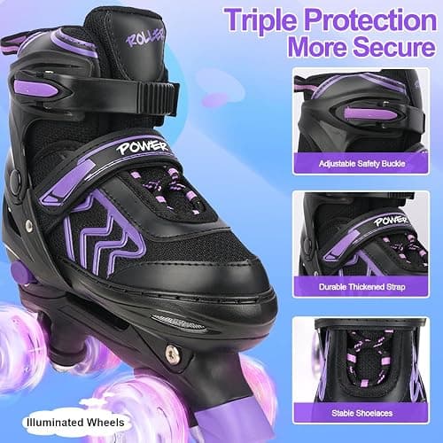 ZHUKAIKJ Adjustable 4 Sizes Kids Roller Skates for Boys and Girls with Light UP Wheels for Toddler Child Beginners for Indoor Outdoor Sport thumbnail 3