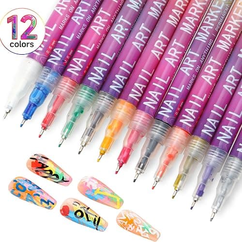 Nail Art Pens 12 Colors Set, Nail Art Markers Polish Pen for 3D Nail Art, nail art Tools for Dotting Drawing Painting Point Liner DIY thumbnail 2