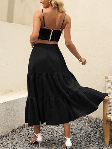 ANRABESS Women’s Summer Boho Flowy Swing Tiered A-Line Maxi Skirt 2026 Fashion Trendy Elastic Waist Pleated Long Beach Dress thumbnail 6