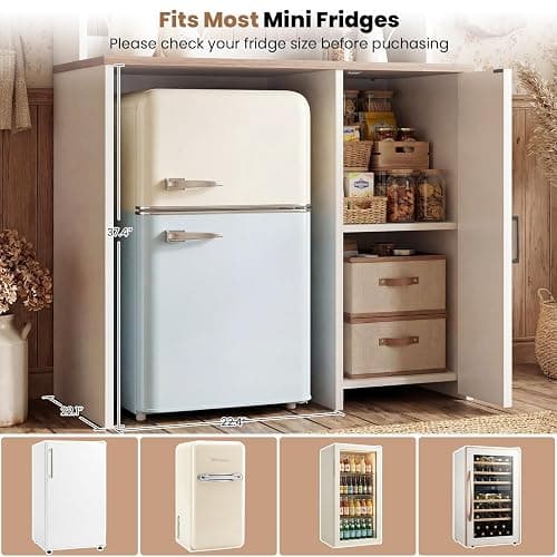 Unikito Mini Fridge Cabinet with Storage, Outlet and LED Light, White | 74" Coffee Bar Cabinet, Liquor Wine Bar Stand with Mini Fridge Space & Microwave Shelf, Beverage Station for Home Kitchen thumbnail 5