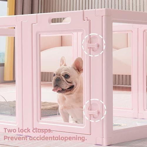 LoveTail DIY Clear Acrylic Dog Playpen House,Quick Easy Assembly and Disassembly,Strong Floor Suction,Indoor and Outdoor Use,Easy Cleansing Puppy Fence (Skin Pink, 23.6" H, 10PCS) thumbnail 3