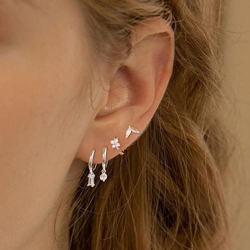 Relveo Dainty Silver Earrings for Women 14k Gold Plated Lightweight Hoop Earrings Set for Women Trendy Small Silver Hoop Huggie Jewelry thumbnail 3
