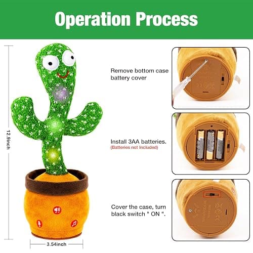 Ayeboovi Dancing Talking Cactus Baby Toys, Interactive Toy Repeating Records What You Say, Volume Adjustable Singing Cactus Toddler Toys with 120 Songs, Stocking Stuffers for Kids thumbnail 8