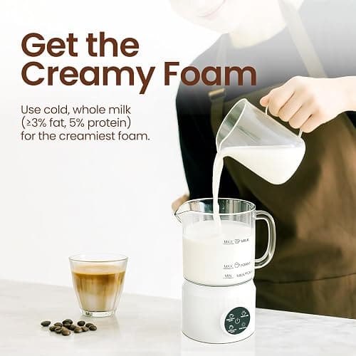 Casimhu 4-in-1 Milk Frother, Electric Milk Frother and Steamer with LED Touch Screen, Ceramic Lining Bottom, Milk Warmer 13.52oz for Lattes, Cappuccinos, and Macchiatos at Home, White thumbnail 5